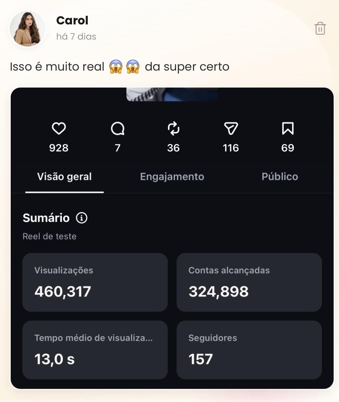 Resultado de Vanessa com mais de 1,5 milhão de visualizações